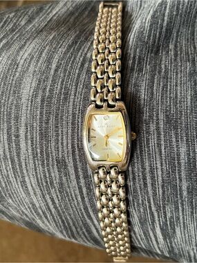 Vintage Anne Klein II Woman’s Diamond Bracelet/Watch Silver with Gold accents